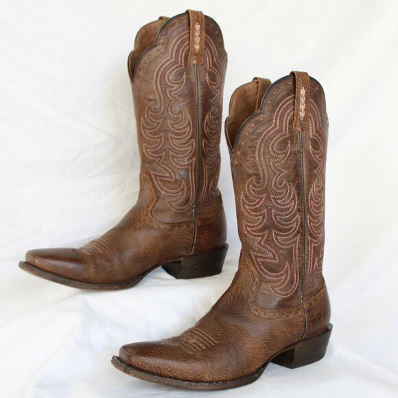 Ariat Round Up Brown leather Western cowboy rodeo equestrian Boots embroidered 8 - Picture 3 of 9